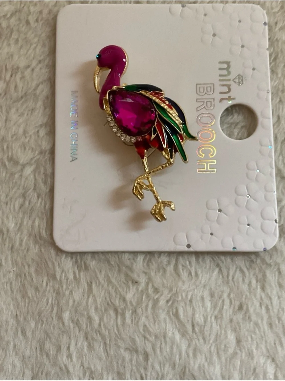 mint Fuchsia Flamingo Crystal & Enamel Brooch